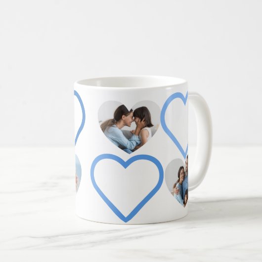 Liefde Papa Grootvader Blauw Hart Foto's Collage Koffiemok (Voorkant rechts)