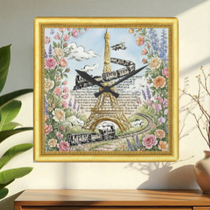 Liefde Paris Klok, Eiffeltoren, Franse Kunst Vierkante Klok
