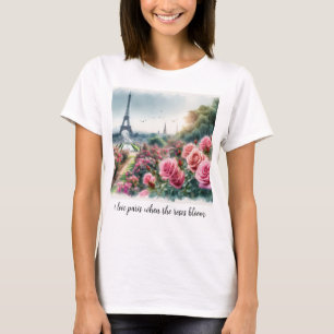 Liefde Paris Roze Rozen Bloem T-Shirt
