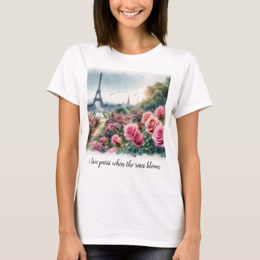 Liefde Paris Roze Rozen Bloem T-Shirt (Voorkant)