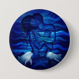 Liefde, Passie actie - paar met Dolfijn paar Ronde Button 7,6 Cm