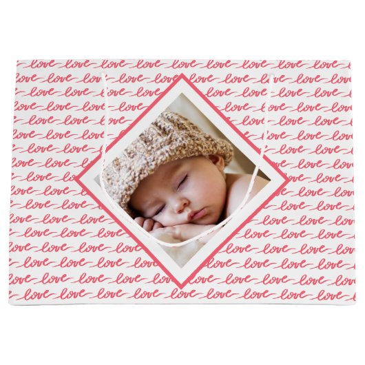 Liefde patroon met twee foto's roze Valentijnsdag Groot Cadeauzakje (Voorkant)
