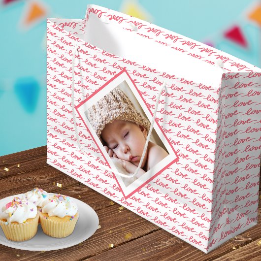 Liefde patroon met twee foto's roze Valentijnsdag Groot Cadeauzakje