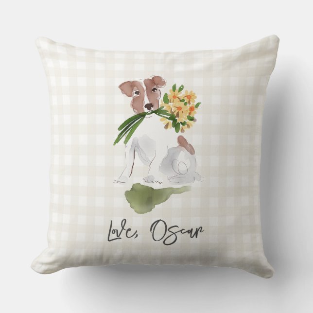 Liefde PET NAAM Gingham Terrier Dog Waterverf Art Kussen (Voorkant)