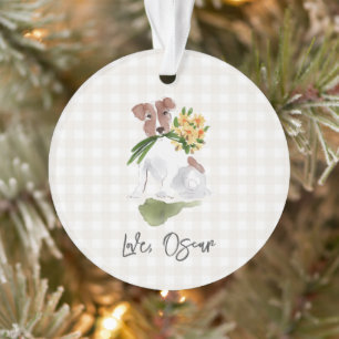 Liefde PET NAAM Gingham Terrier Dog Waterverf Art Ornament