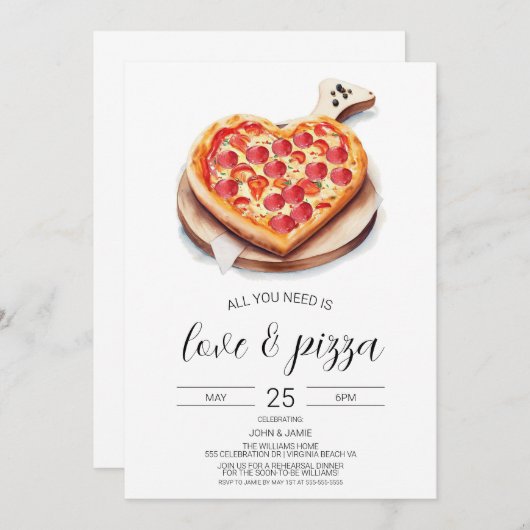 Liefde & Pizza Uitnodiging, Verloving Koppels Douc Kaart (Voorkant / Achterkant)