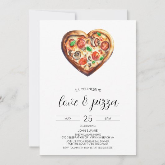 Liefde & Pizza Uitnodiging, Verlovingsfeest Kaart (Voorkant)