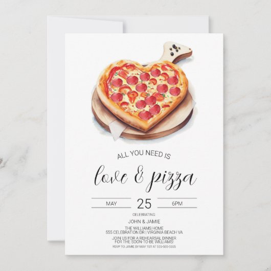 Liefde & Pizza Uitnodiging, Verlovingsfeest voor k Kaart (Voorkant)