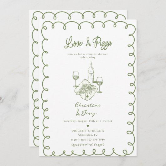 Liefde & Pizza | Whimsical Koppel Bruiloft Kaart (Voorkant / Achterkant)