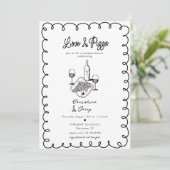 Liefde & Pizza | Whimsical Koppel Bruiloft Kaart (Staand voorkant)