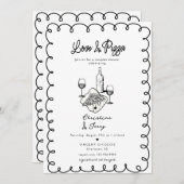 Liefde & Pizza | Whimsical Koppel Bruiloft Kaart (Voorkant / Achterkant)