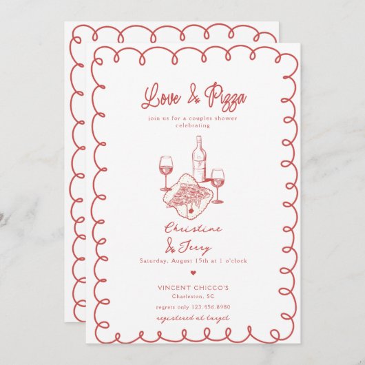 Liefde & Pizza | Whimsical Koppel Bruiloft Kaart (Voorkant / Achterkant)