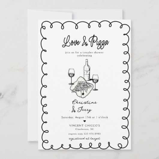 Liefde & Pizza | Whimsical Koppel Bruisbad Kaart (Voorkant)