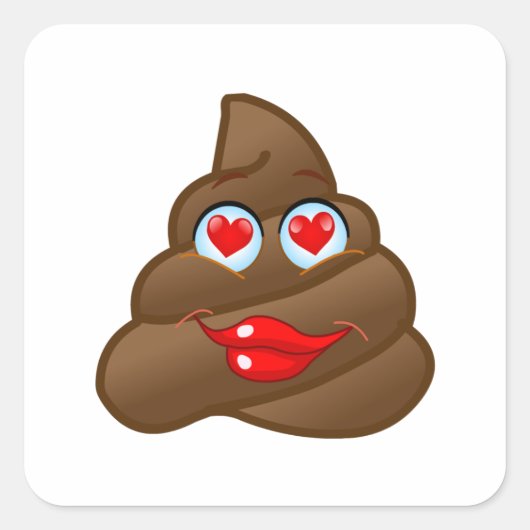 Liefde Poep Emoji Gezicht! Vierkante Sticker (Voorkant)