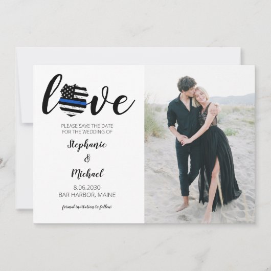 Liefde politie wetshandhaving bruiloft foto save the date (Voorkant)