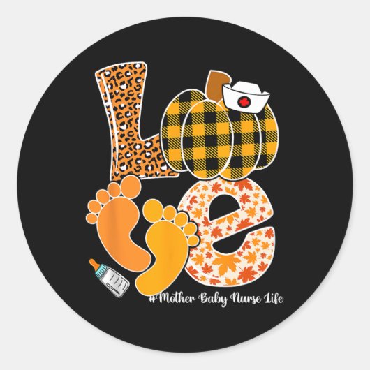 LIEFDE Pompoen Voetafdruk Moeder Baby Halloween Re Ronde Sticker (Voorkant)