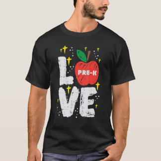 Liefde Pre K Apple Leuke eerste dag van Prek Schoo T-shirt