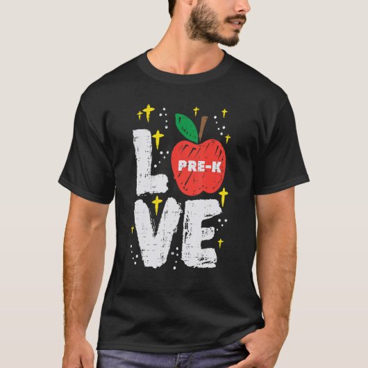 Liefde Pre K Apple Leuke eerste dag van Prek Schoo T-shirt (Voorkant)