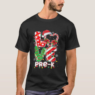 Liefde Pre K Leraar Kerst Grappig Candy Cane Xmas T-shirt