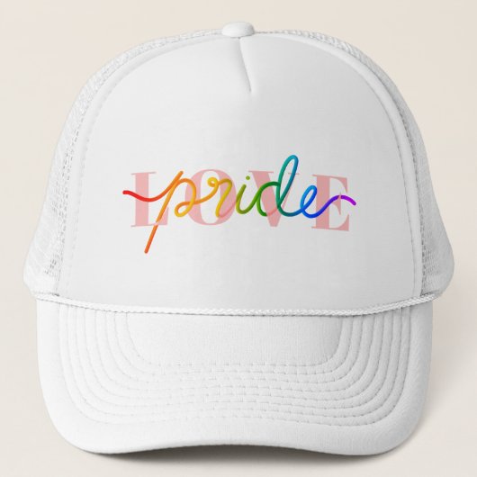 Liefde pride regenboogkleuren op roze trucker pet (Voorkant)