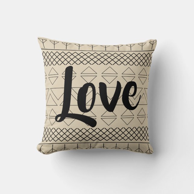 Liefde Print Geometrisch Zuidwesten Beige Kussen (Voorkant)