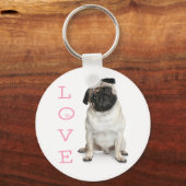 Liefde Pug Puppies Hond Sleutelhanger (Voorkant)