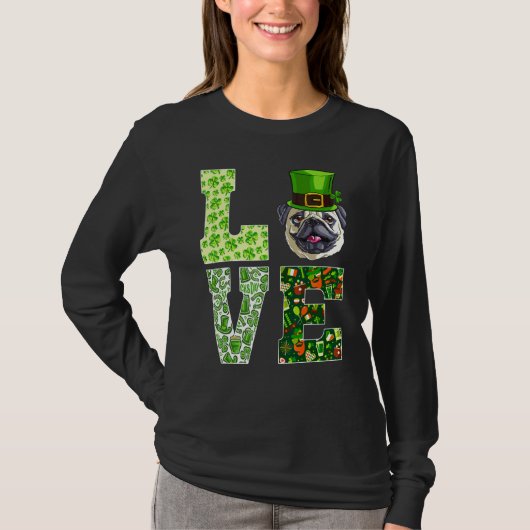Liefde Pug St Patrick's Day Grappige Hond T-shirt (Voorkant)