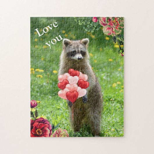 Liefde Raccoon Animal Valentijnsdag Holiday Legpuzzel (Verticaal)