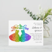 Liefde | Rainbow Glitter Lesbian Wedding Kaart (Staand voorkant)