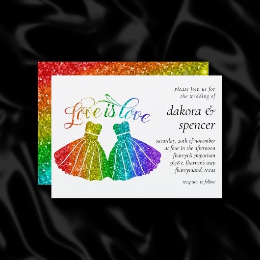 Liefde | Rainbow Glitter Lesbian Wedding Kaart
