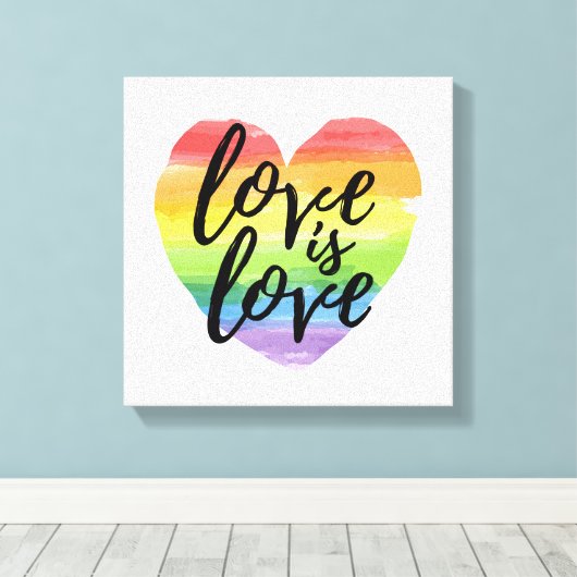 Liefde | Rainbow Waterverf Heart Canvas Afdruk (Insitu (Houten vloer))