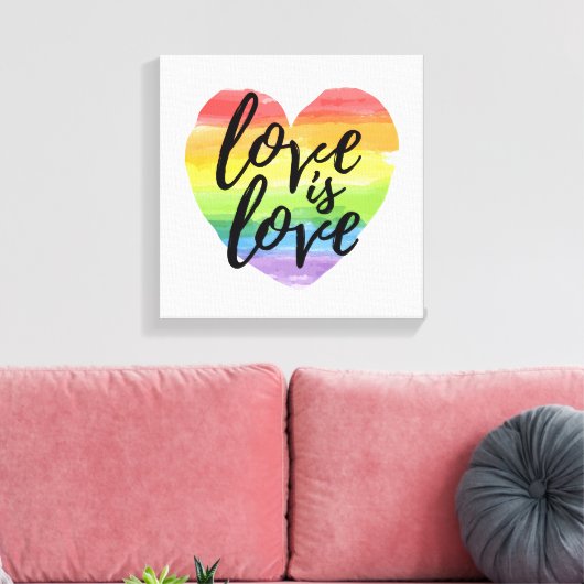 Liefde | Rainbow Waterverf Heart Canvas Afdruk (Insitu (Woonkamer))