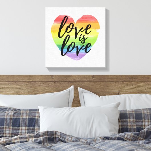 Liefde | Rainbow Waterverf Heart Canvas Afdruk (Insitu (Slaapkamer))