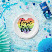 Liefde | Rainbow Waterverf Heart Papieren Bordje (Feest)