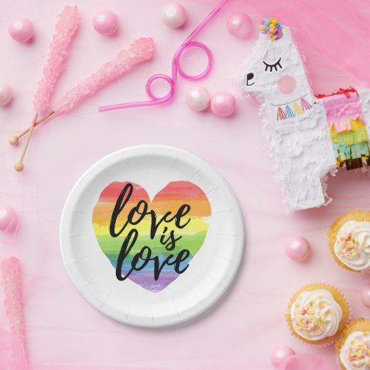 Liefde | Rainbow Waterverf Heart Papieren Bordje (Feest)