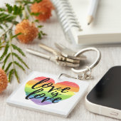 Liefde | Rainbow Waterverf Heart Sleutelhanger (Voorkant Rechts)