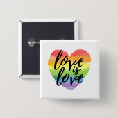 Liefde | Rainbow Waterverf Heart Vierkante Button 5,1 Cm (Voorkant /achterkant)