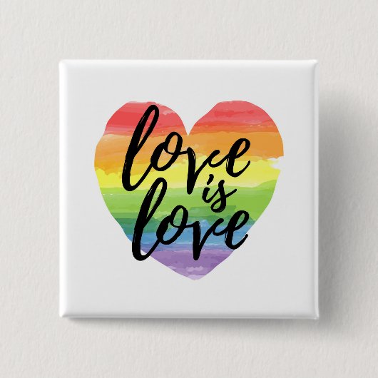 Liefde | Rainbow Waterverf Heart Vierkante Button 5,1 Cm (Voorkant)