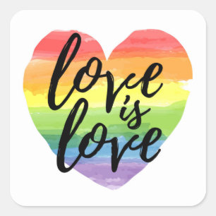Liefde Rainbow Waterverf Heart Vierkante Sticker