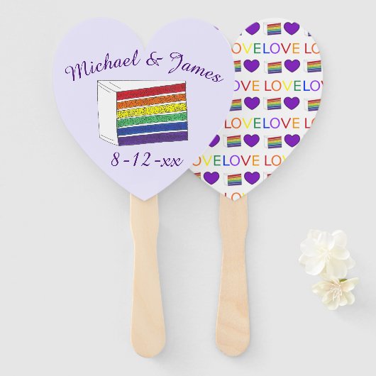 Liefde Rainbow Wedding Cake Paars Heart Handwaaier (Voorkant en achterkant)