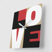 Liefde Red Black Gold Clean Letter Art-ontwerp Vierkante Klok (Hoek)
