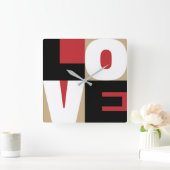 Liefde Red Black Gold Clean Letter Art-ontwerp Vierkante Klok (Huis)