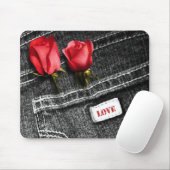 Liefde. Red Roses en Denim Valentijnsdag Gift Muismat (Met muis)