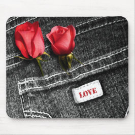 Liefde. Red Roses en Denim Valentijnsdag Gift Muismat