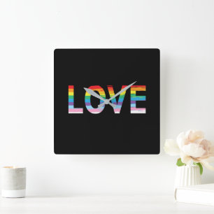 LIEFDE Regenboog LGBTQIA Vlag, Pride Letter Vierkante Klok