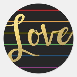 Liefde Regenboog Pinstripe LGBT Faux Gold Folie Ronde Sticker