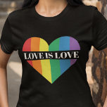 Liefde regenbooghart LGBTQ pride T-Shirt<br><div class="desc">Een kleurrijk t-shirt met een groot hart met de kleuren van de LGBTQ-regenboogvlag,  met de aanpasbare titel "Love is love" in een wit all-pet lettertype. Draag dit T-shirt met een homo-pride om de wereld te shows dat je een trots LGBTQ-lid bent.</div>