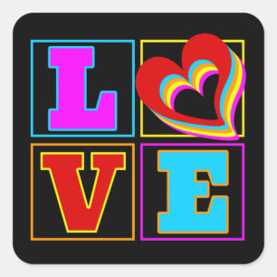 LIEFDE REGENBOOGKLEURIGE HARTEN VIERKANTE STICKER