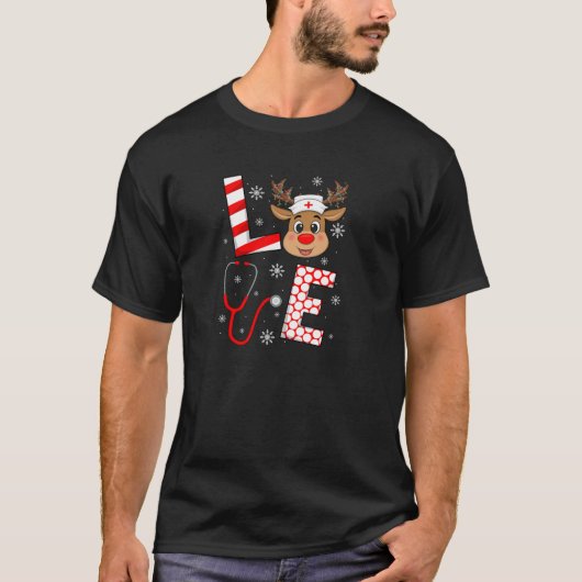 Liefde Rendier Nurse Christmas Crew Funny Stethosc T-shirt (Voorkant)