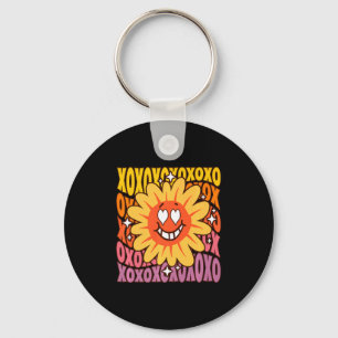 Liefde Retro Vintage Zonnebloem Bloemig Groovy Val Sleutelhanger